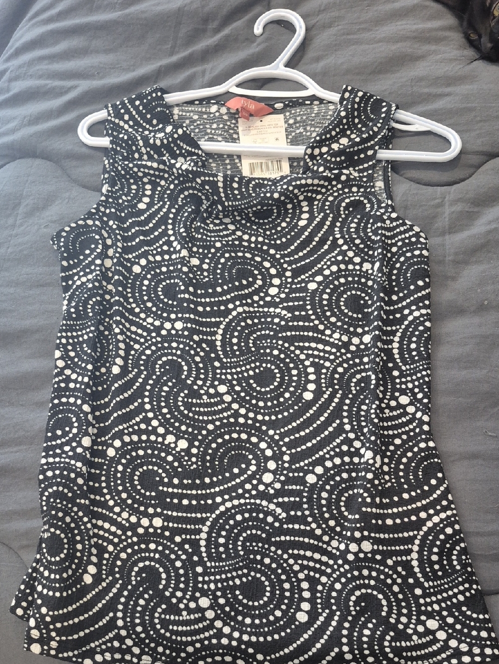 Woman Within Black & White Dot-Pattern Sleeveless Tank